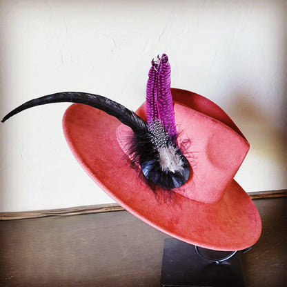 Boho Western Hat w/ Feather Tie Hat Band-Rust 982t