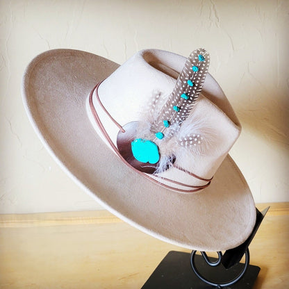 Turquoise Accent Guinea Feather & Leather Hat Band Only 952e