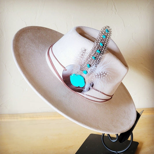 Turquoise Accent Guinea Feather & Leather Hat Band Only 952e