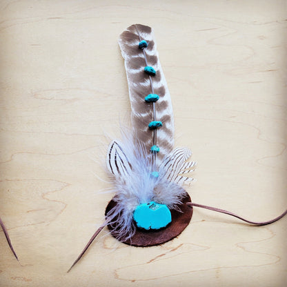 Turquoise Accent Turkey Feather & Leather Hat Band Only 952d