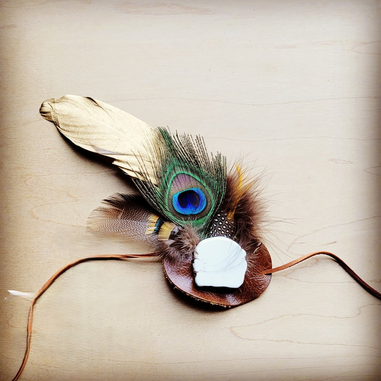 Peacock/Gold Feather w/ Leather Hat Band (Band Only) 983j