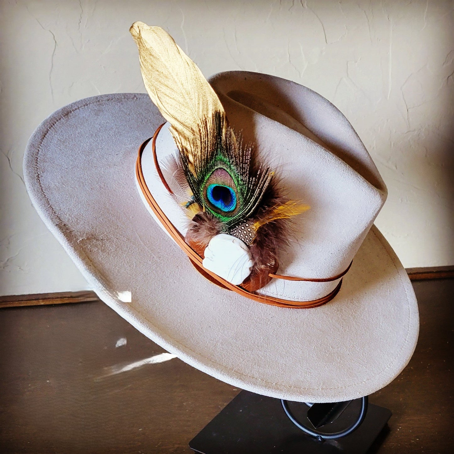 Peacock/Gold Feather w/ Leather Hat Band (Band Only) 983j