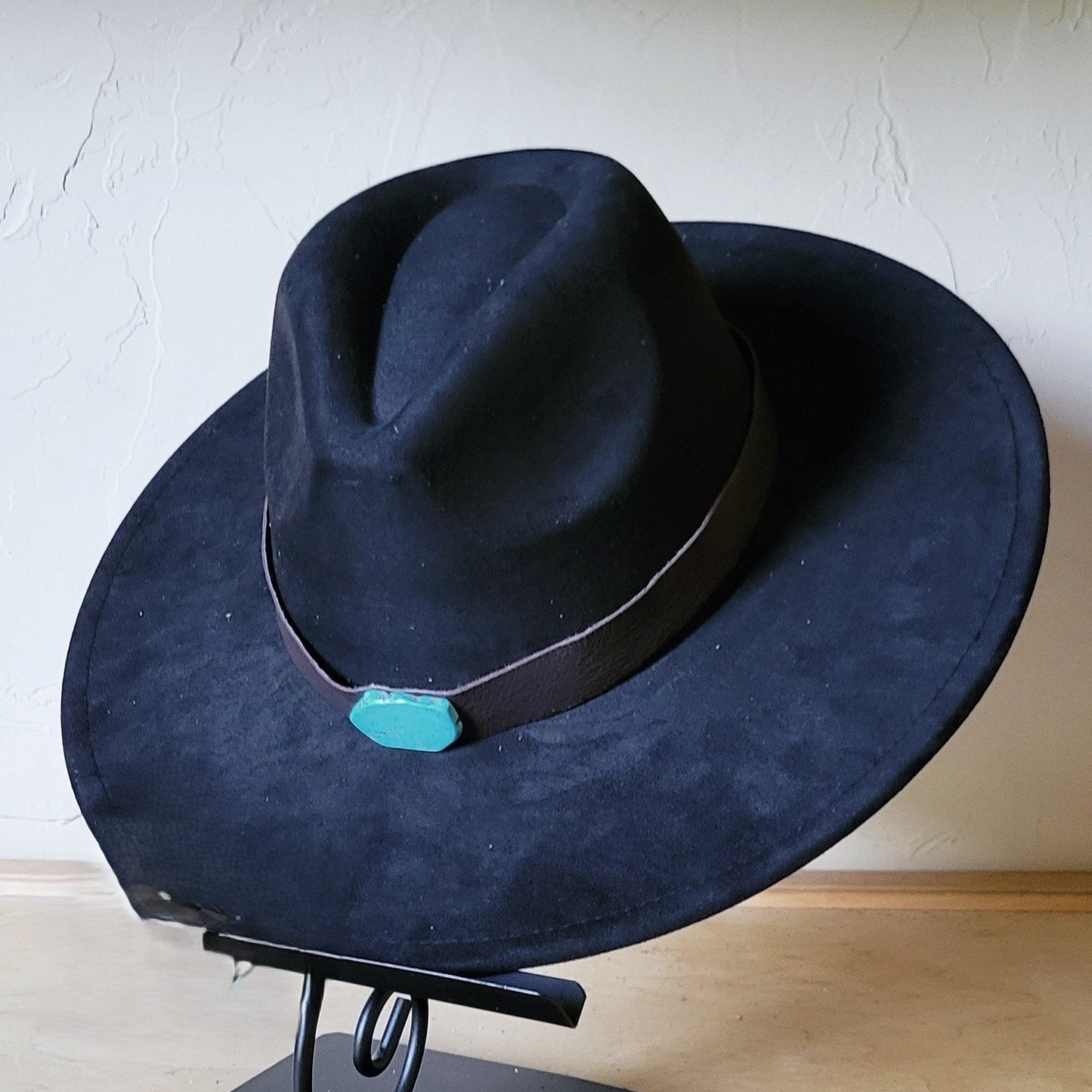 Brown Leather Hat Band w/ Turquoise Slab + Choice of Boho Hat