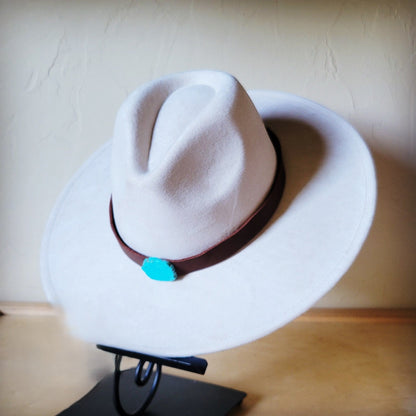 Brown Leather Hat Band w/ Turquoise Slab + Choice of Boho Hat
