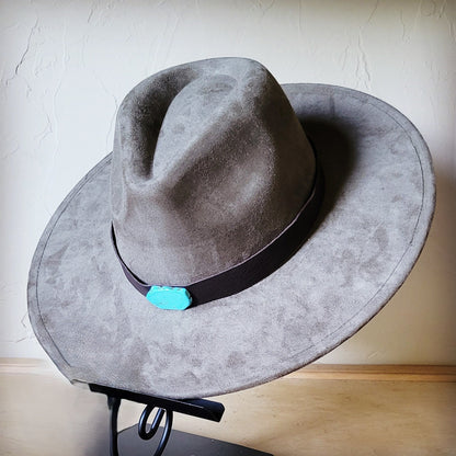 Brown Leather Hat Band w/ Turquoise Slab + Choice of Boho Hat