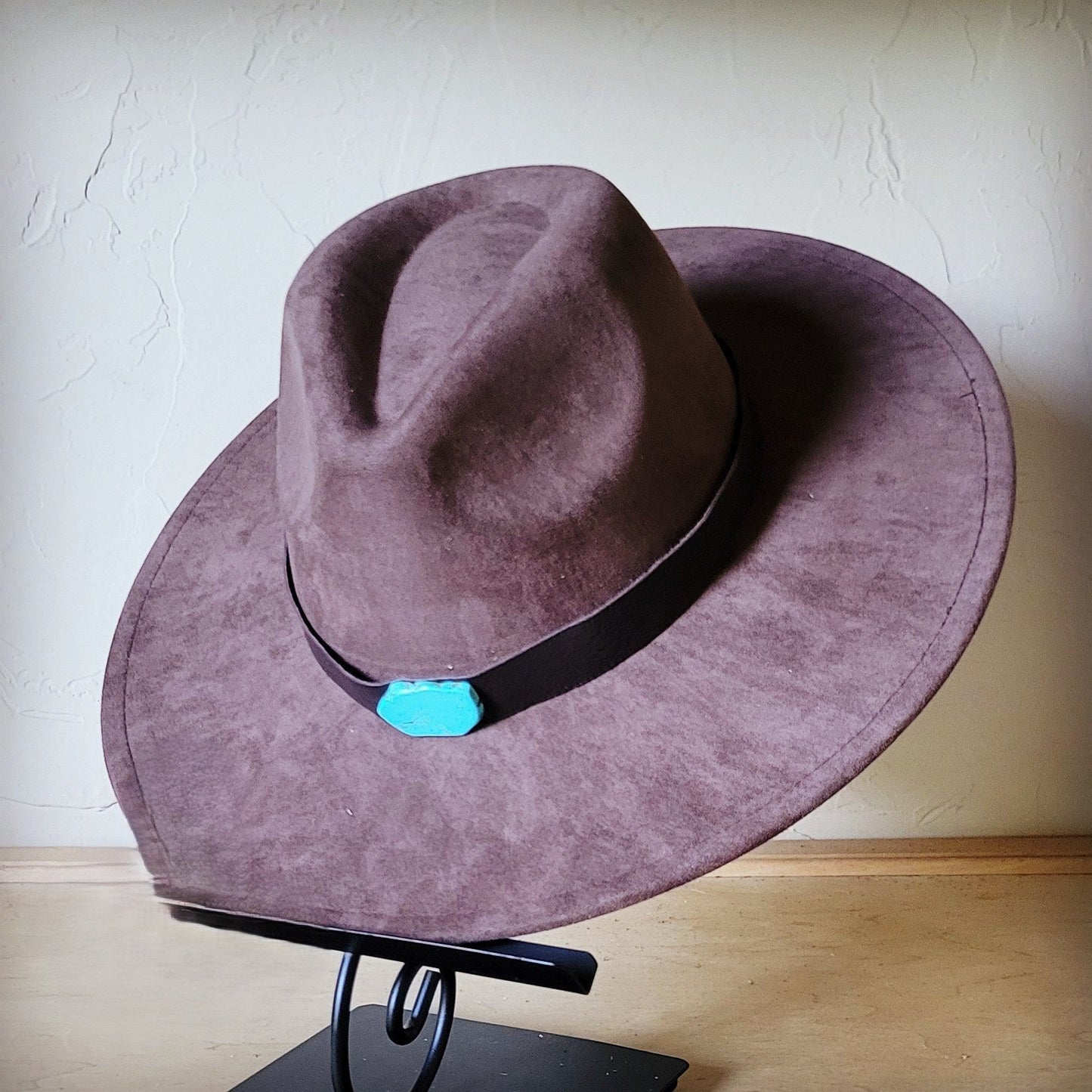 Brown Leather Hat Band w/ Turquoise Slab + Choice of Boho Hat