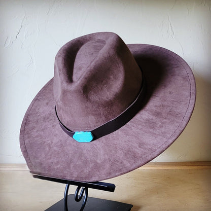 Brown Leather Hat Band w/ Turquoise Slab + Choice of Boho Hat