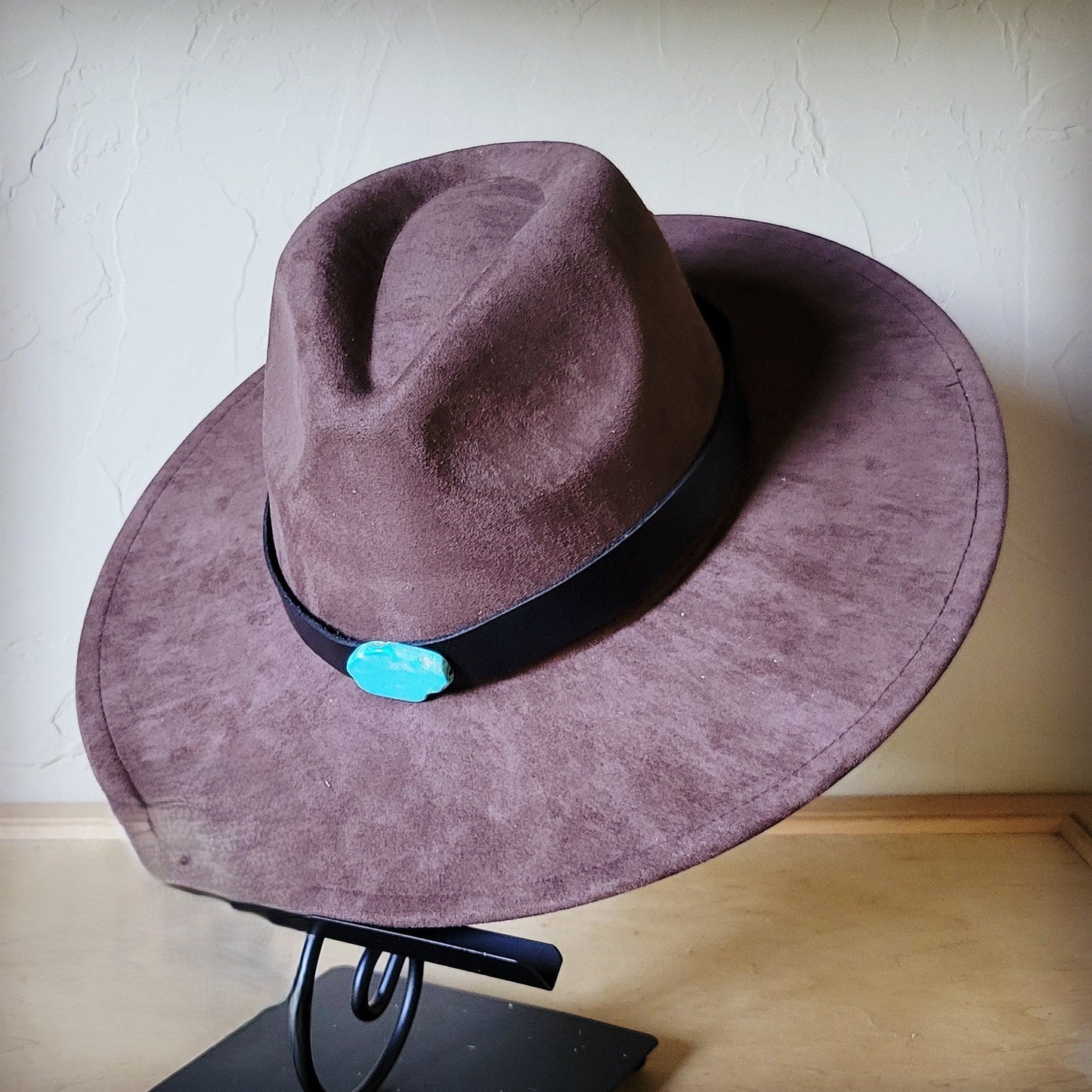 Black Leather Hat Band w/ Turquoise Slab + Choice of Boho Hat