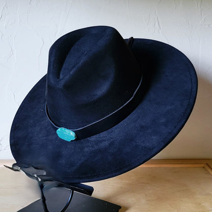 Black Leather Hat Band w/ Turquoise Slab + Choice of Boho Hat