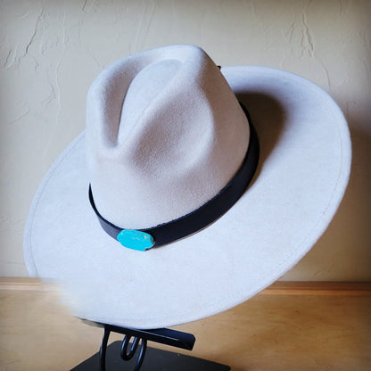 Black Leather Hat Band w/ Turquoise Slab + Choice of Boho Hat
