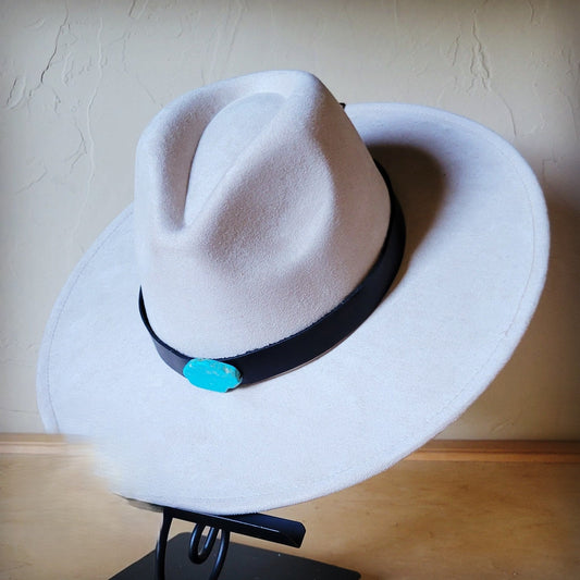 Black Leather Hat Band w/ Turquoise Slab + Choice of Boho Hat