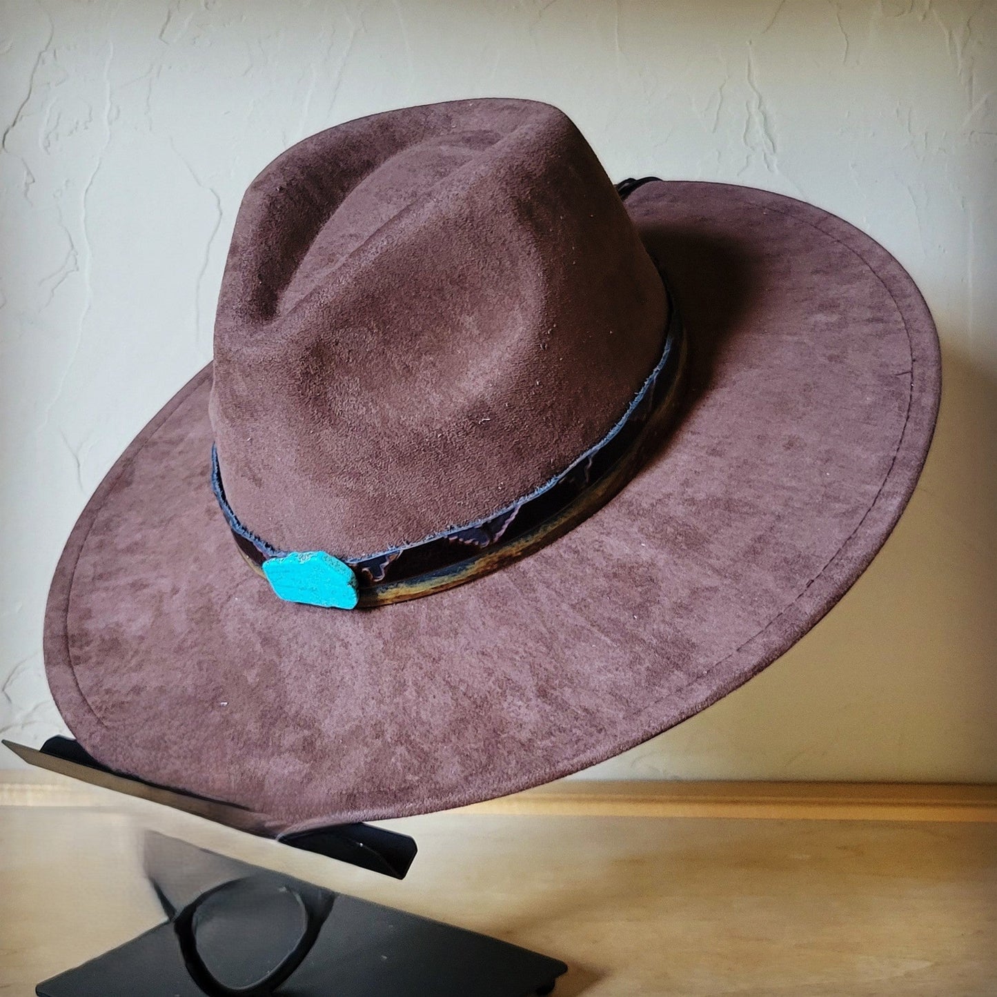 Red Brown Navajo Turq Slab Leather Hat Band + Choice of Hat 986h