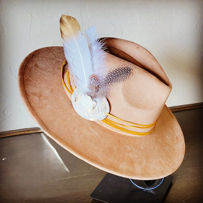 Cream Metallic Feather & Turquoise Slab Hat Band + Choice of Hat 986c