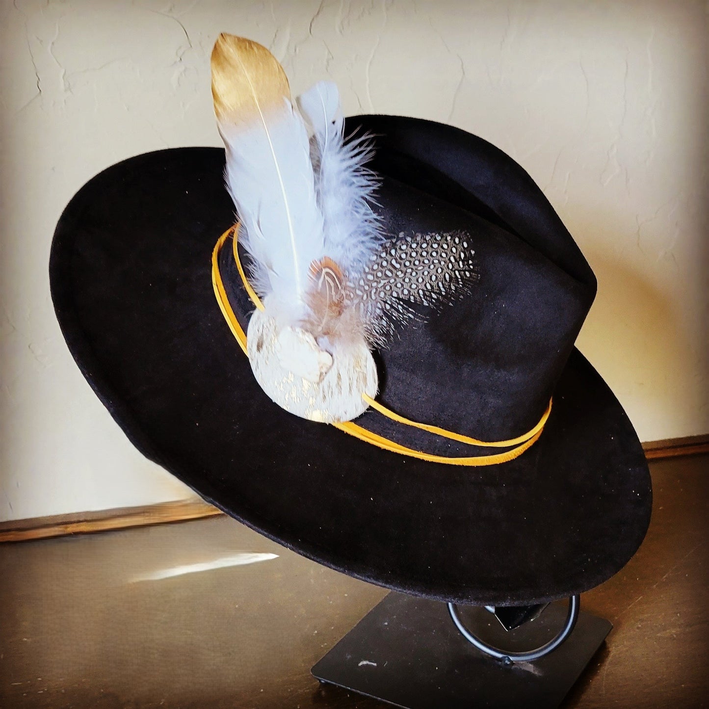 Cream Metallic Feather & Turquoise Slab Hat Band + Choice of Hat 986c