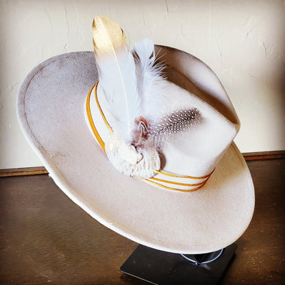Cream Metallic Feather & Turquoise Slab Hat Band + Choice of Hat 986c