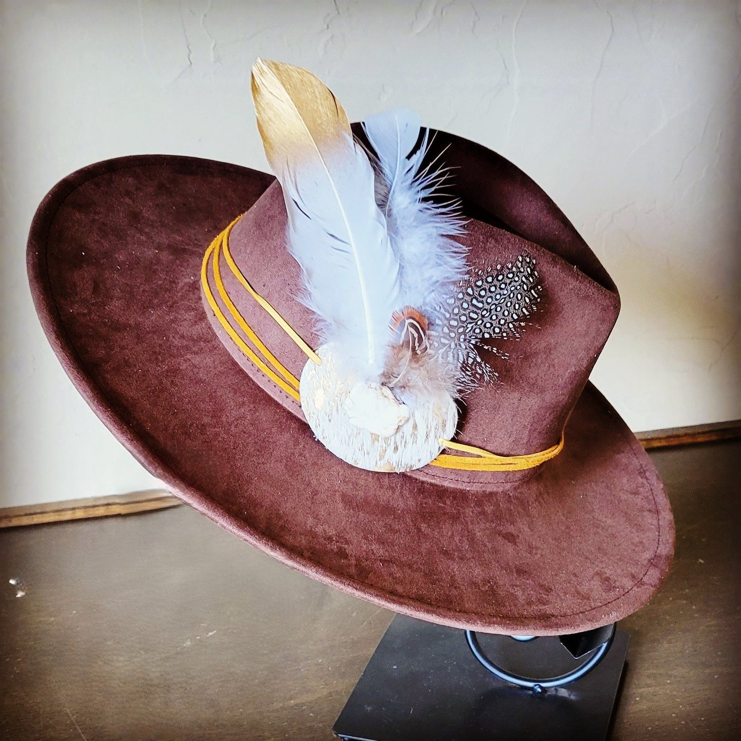 Cream Metallic Feather & Turquoise Slab Hat Band + Choice of Hat 986c