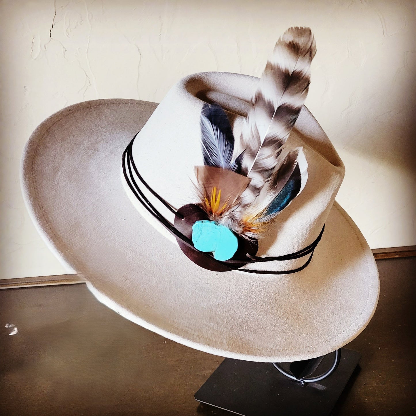 Turkey Feather & Turquoise Slab Hat Band + Choice of Hat 985z