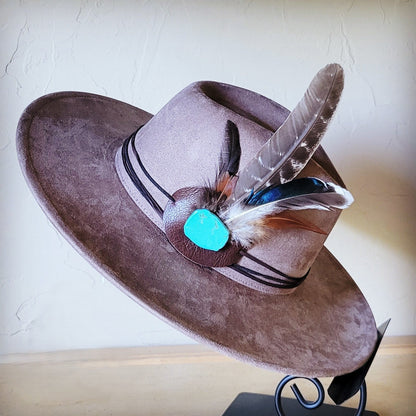 Turkey Feather & Turquoise Slab Hat Band + Choice of Hat 985z