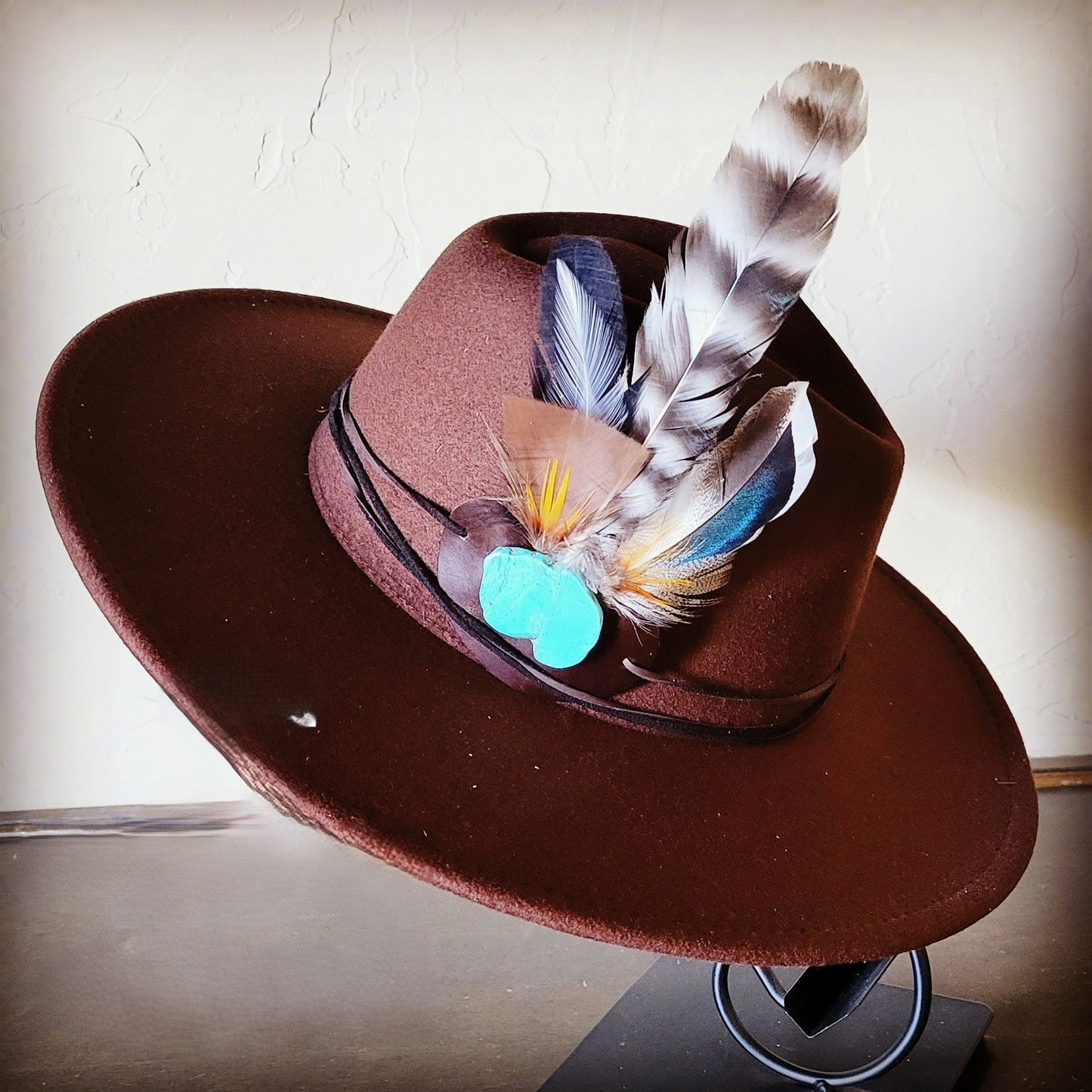 Turkey Feather & Turquoise Slab Hat Band + Choice of Hat 985z