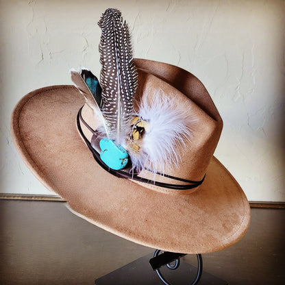 Guinea Marabou Feather & Turquoise Slab Hat Band + Choice of Hat 985y