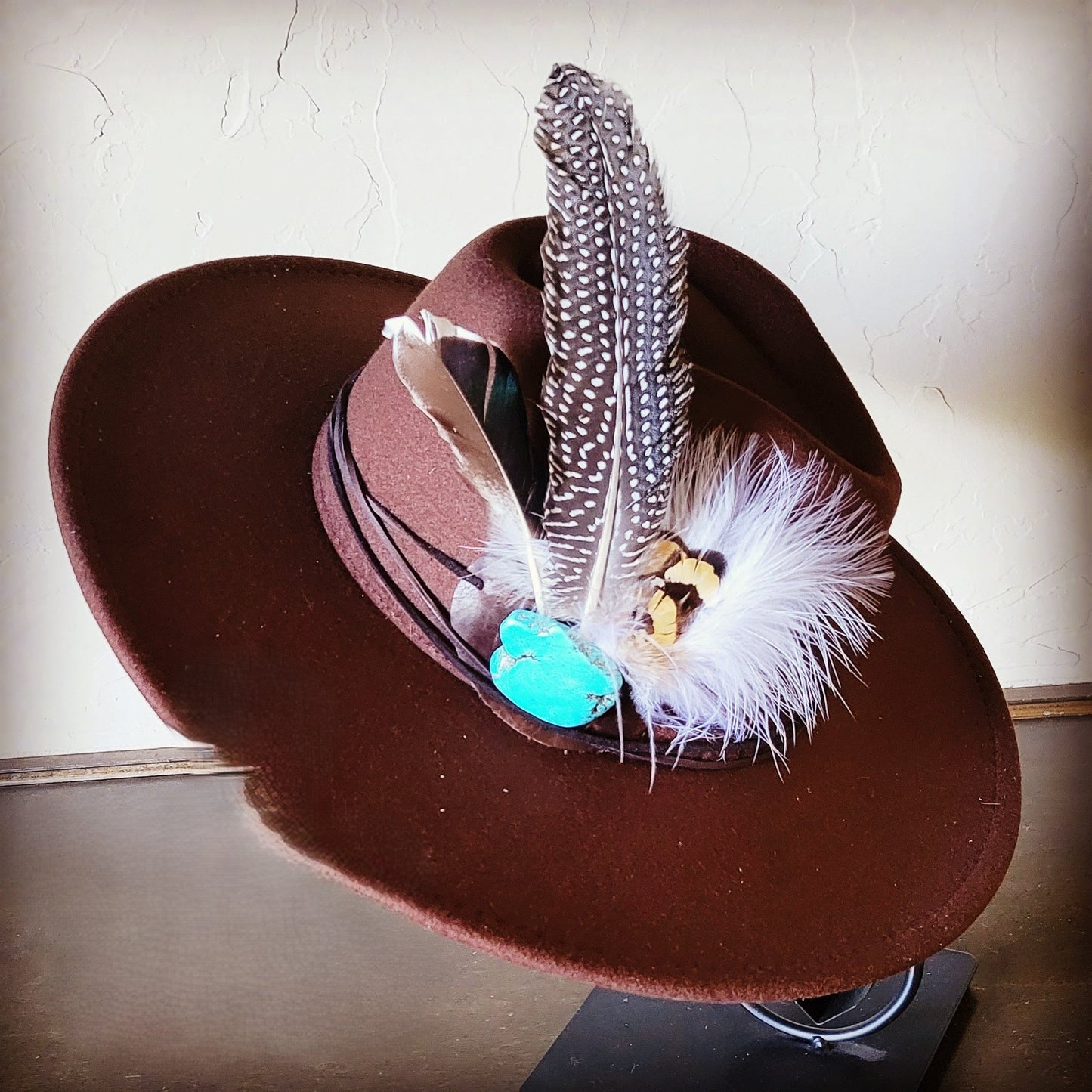 Guinea Marabou Feather & Turquoise Slab Hat Band + Choice of Hat 985y
