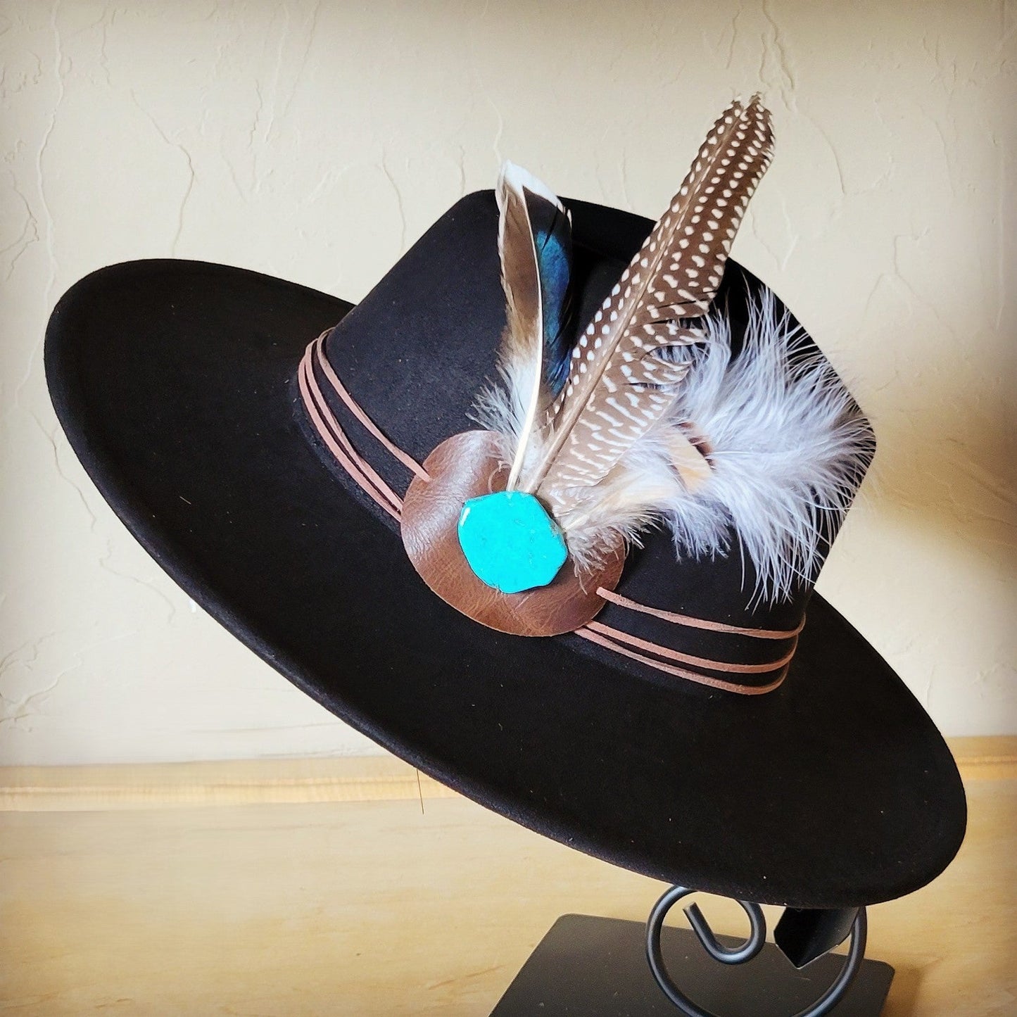 Guinea Marabou Feather & Turquoise Slab Hat Band + Choice of Hat 985y