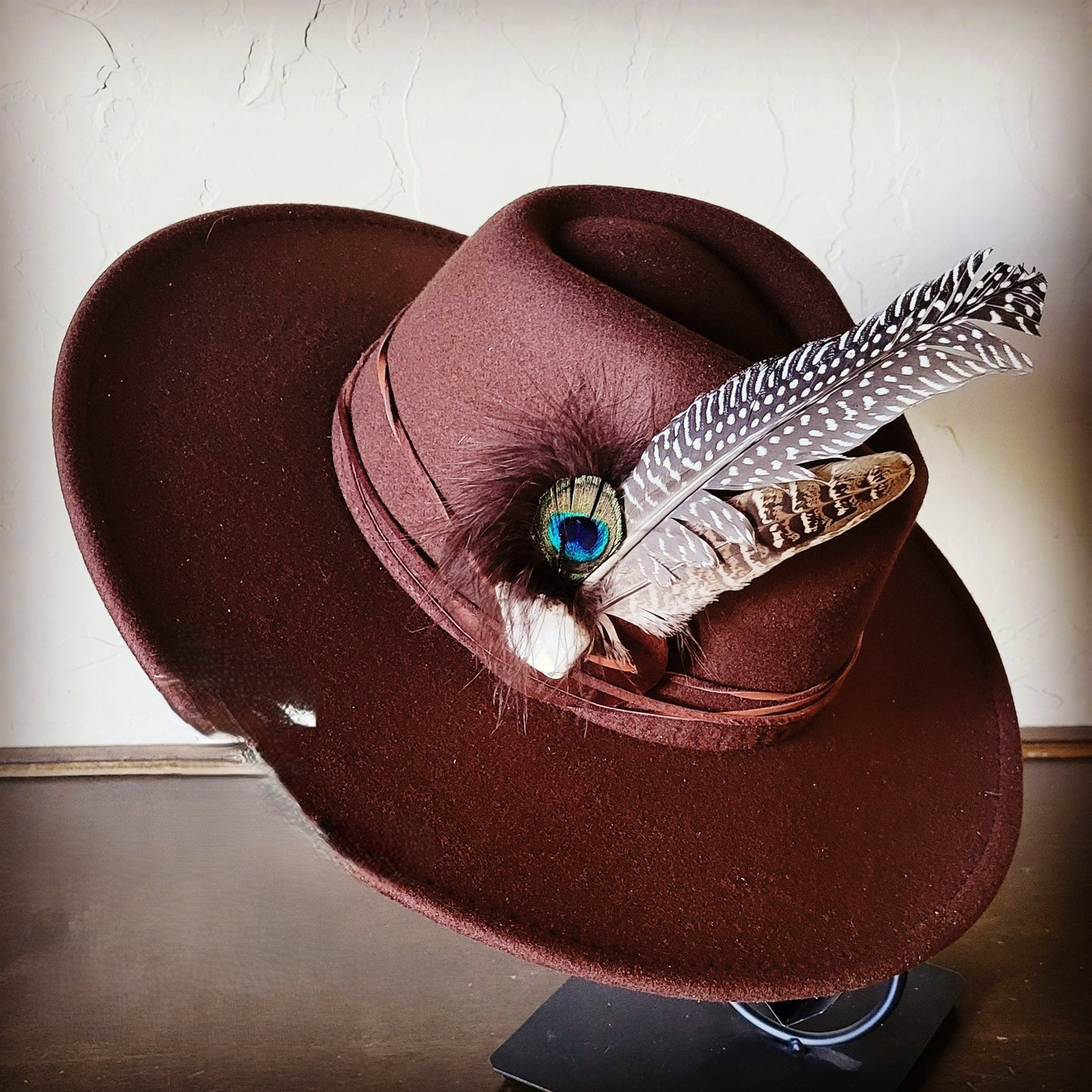 Peacock Guinea Feather & Turquoise Slab Hat Band + Choice of Hat 985w