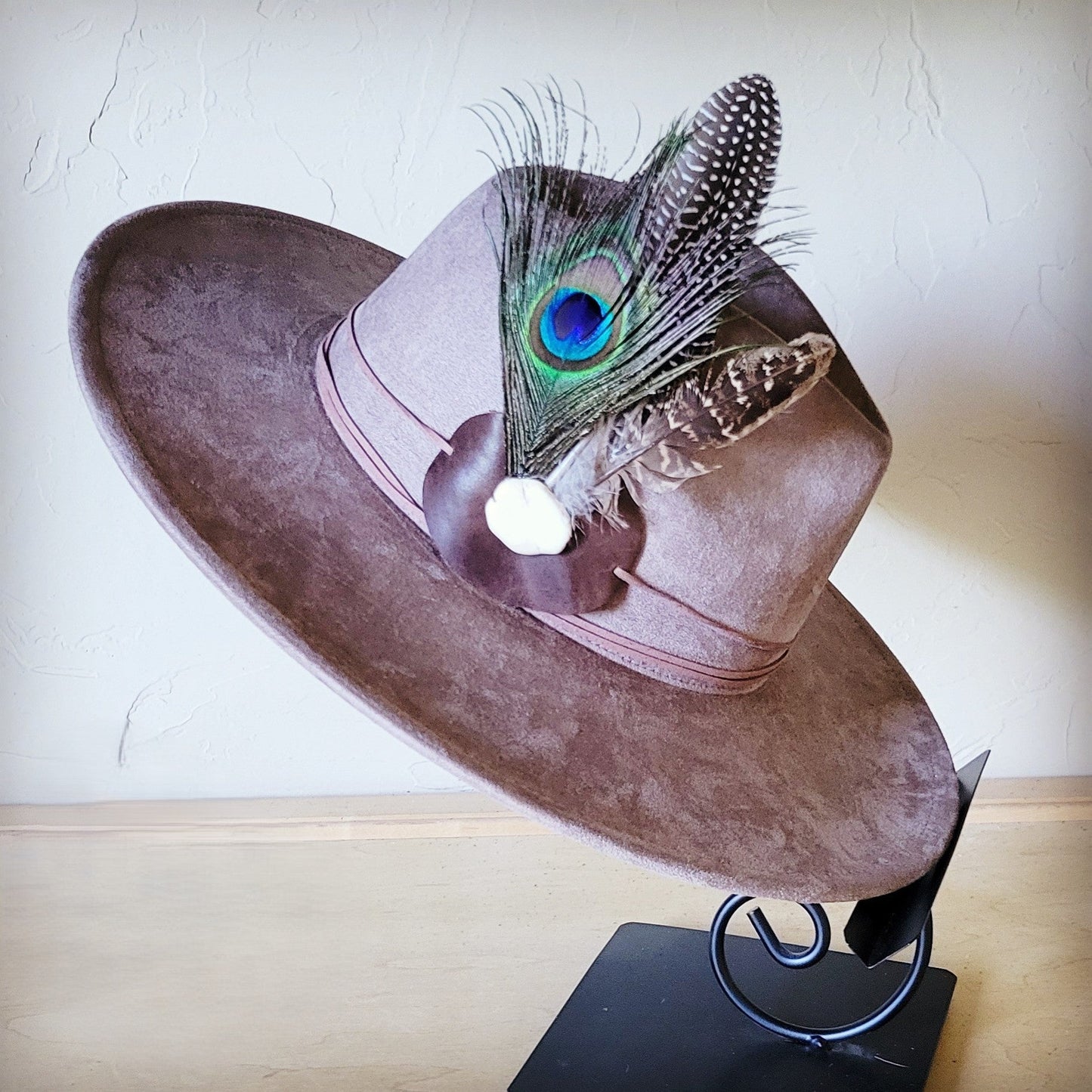 Peacock Guinea Feather & Turquoise Slab Hat Band + Choice of Hat 985w