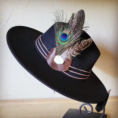 Peacock Guinea Feather & Turquoise Slab Hat Band + Choice of Hat 985w