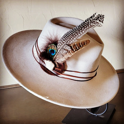 Peacock Guinea Feather & Turquoise Slab Hat Band + Choice of Hat 985w