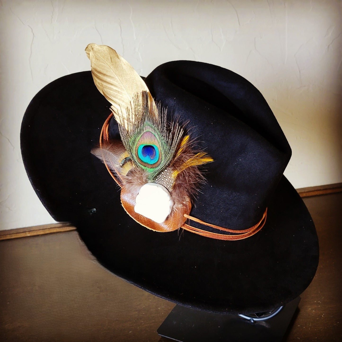 Peacock Gold Feather & Turquoise Slab Hat Band + Choice of Hat 985v