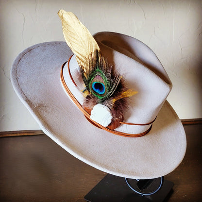 Peacock Gold Feather & Turquoise Slab Hat Band + Choice of Hat 985v