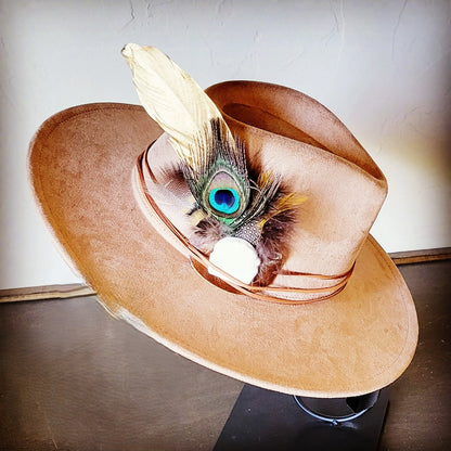 Peacock Gold Feather & Turquoise Slab Hat Band + Choice of Hat 985v