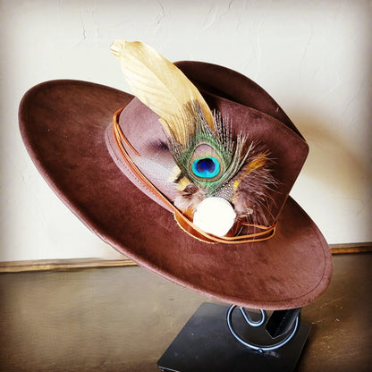 Peacock Gold Feather & Turquoise Slab Hat Band + Choice of Hat 985v