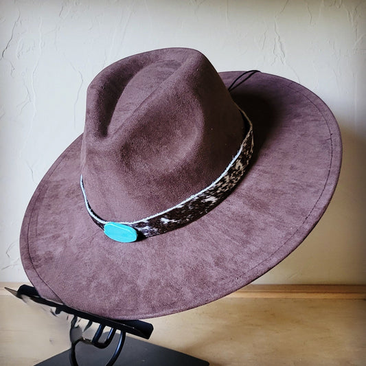 Spotted Hide w/ Turquoise Slab Leather Band + Choice of Boho Hat 985u