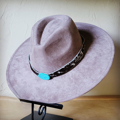 Spotted Hide w/ Turquoise Slab Leather Band + Choice of Boho Hat 985u