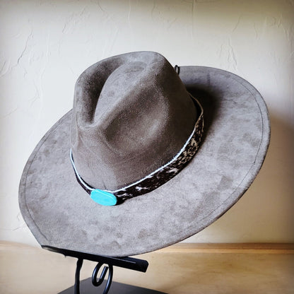 Spotted Hide w/ Turquoise Slab Leather Band + Choice of Boho Hat 985u