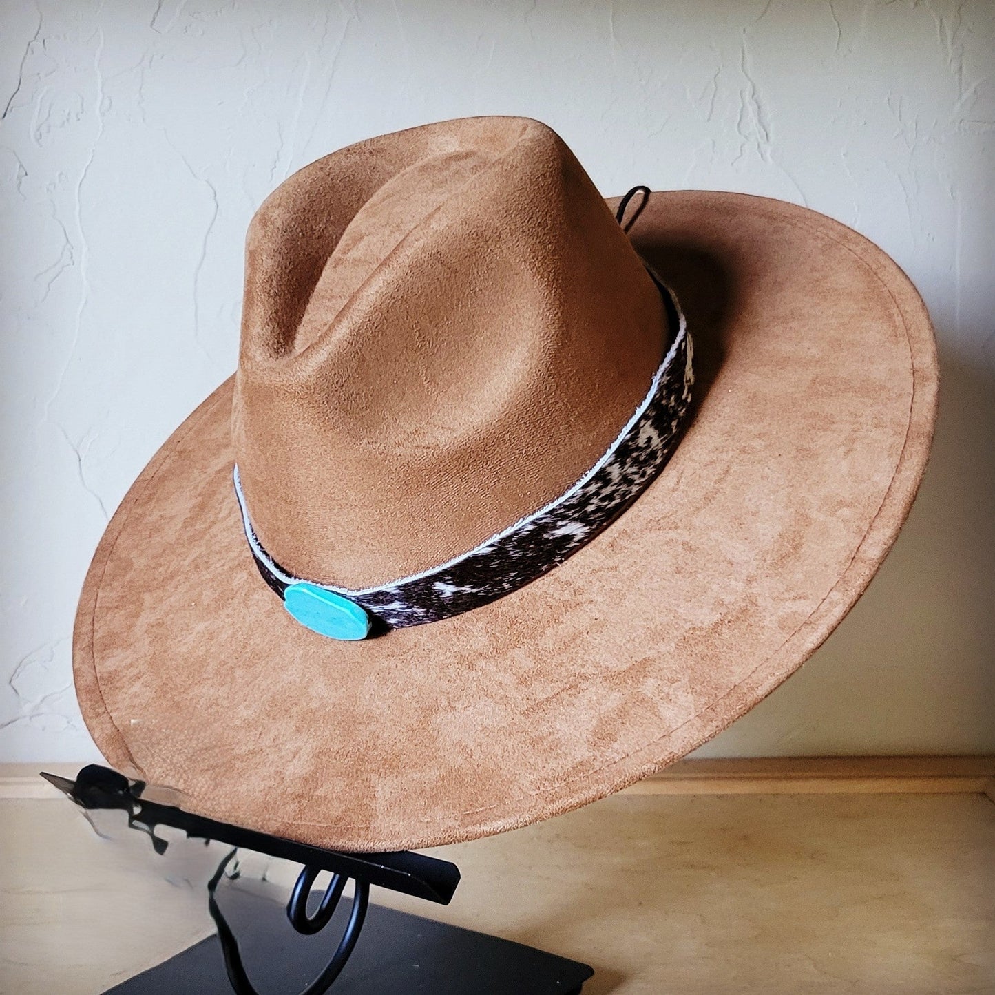Spotted Hide w/ Turquoise Slab Leather Band + Choice of Boho Hat 985u