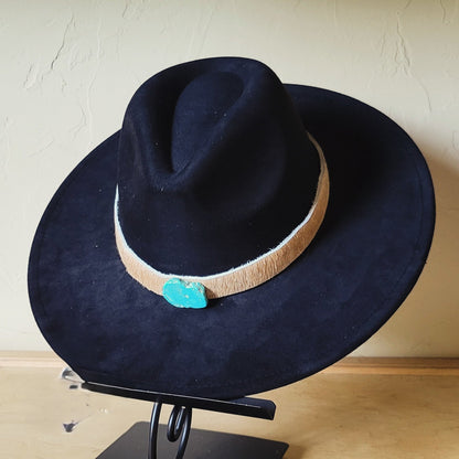 Tan Hide w/ Turquoise Slab Leather Band + Choice of Boho Hat 985t