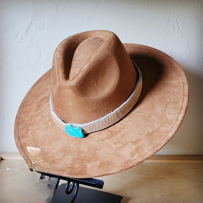 Tan Hide w/ Turquoise Slab Leather Band + Choice of Boho Hat 985t