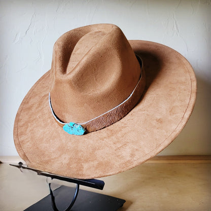Brown Hide Turquoise Slab Leather Band + Choice of Boho Hat 985s