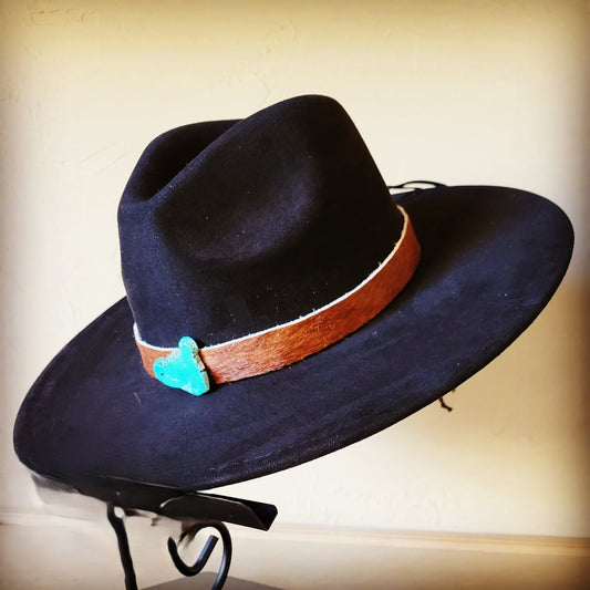 Brown Hide Turquoise Slab Leather Band + Choice of Boho Hat 985s