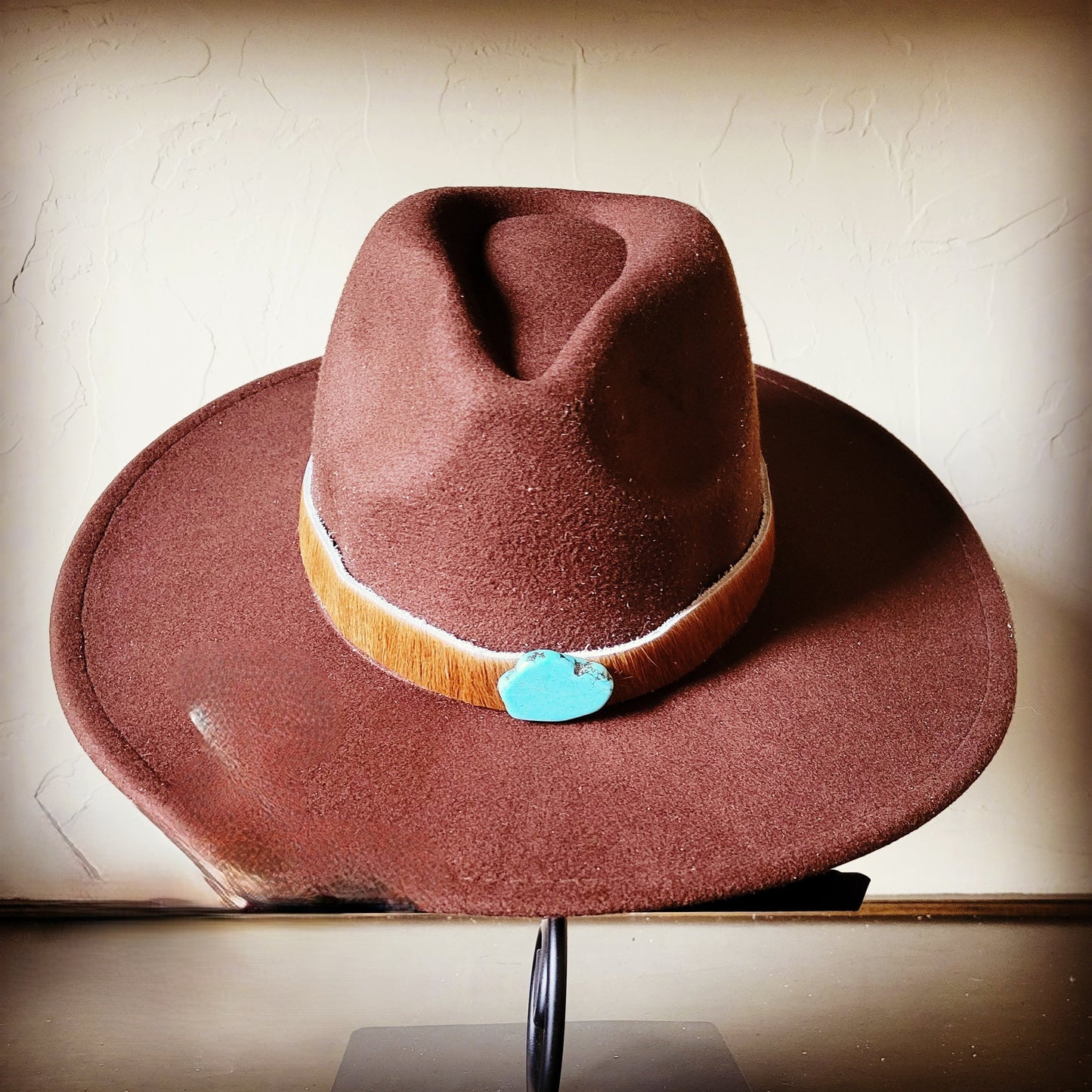 Brown Hide Turquoise Slab Leather Band + Choice of Boho Hat 985s