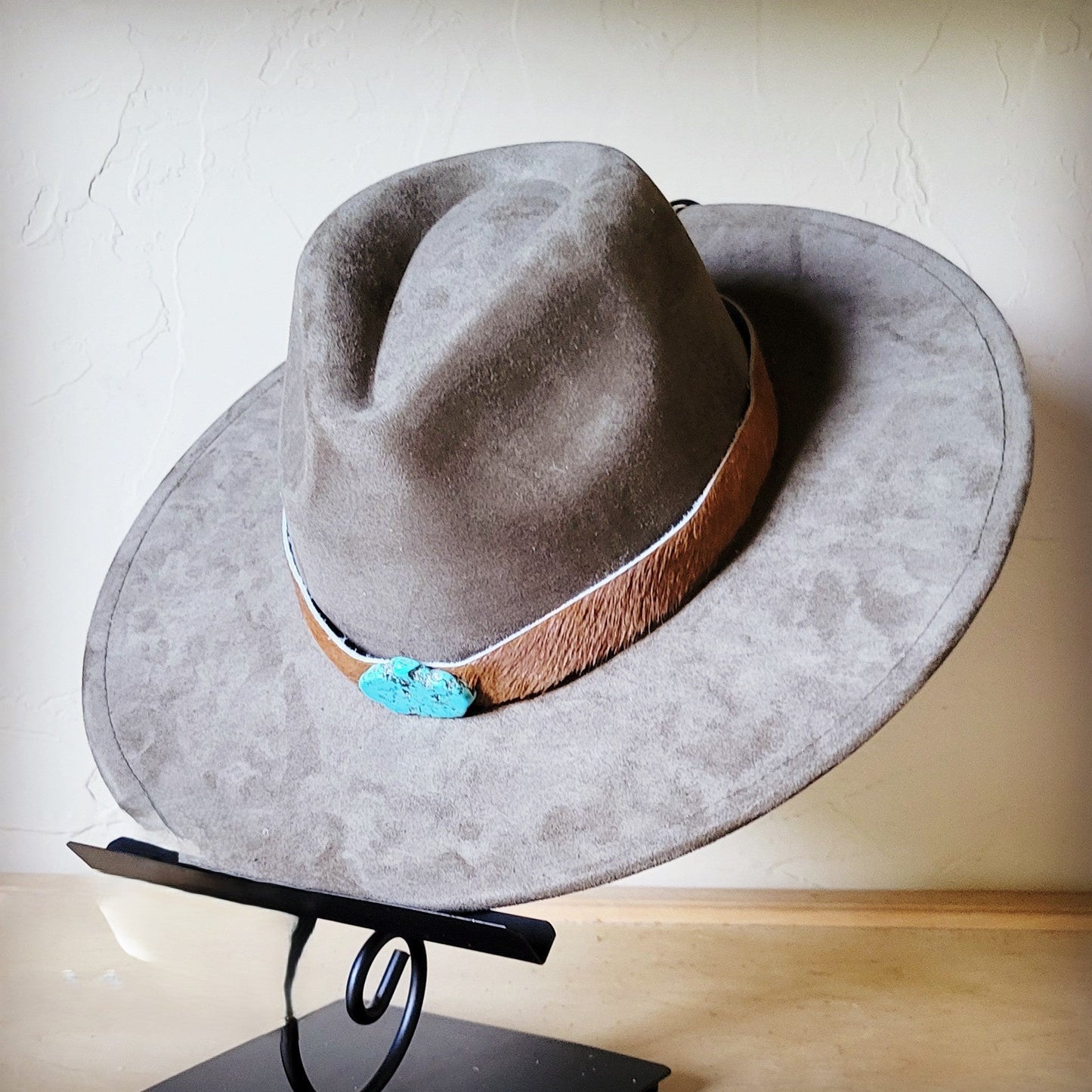 Brown Hide Turquoise Slab Leather Band + Choice of Boho Hat 985s