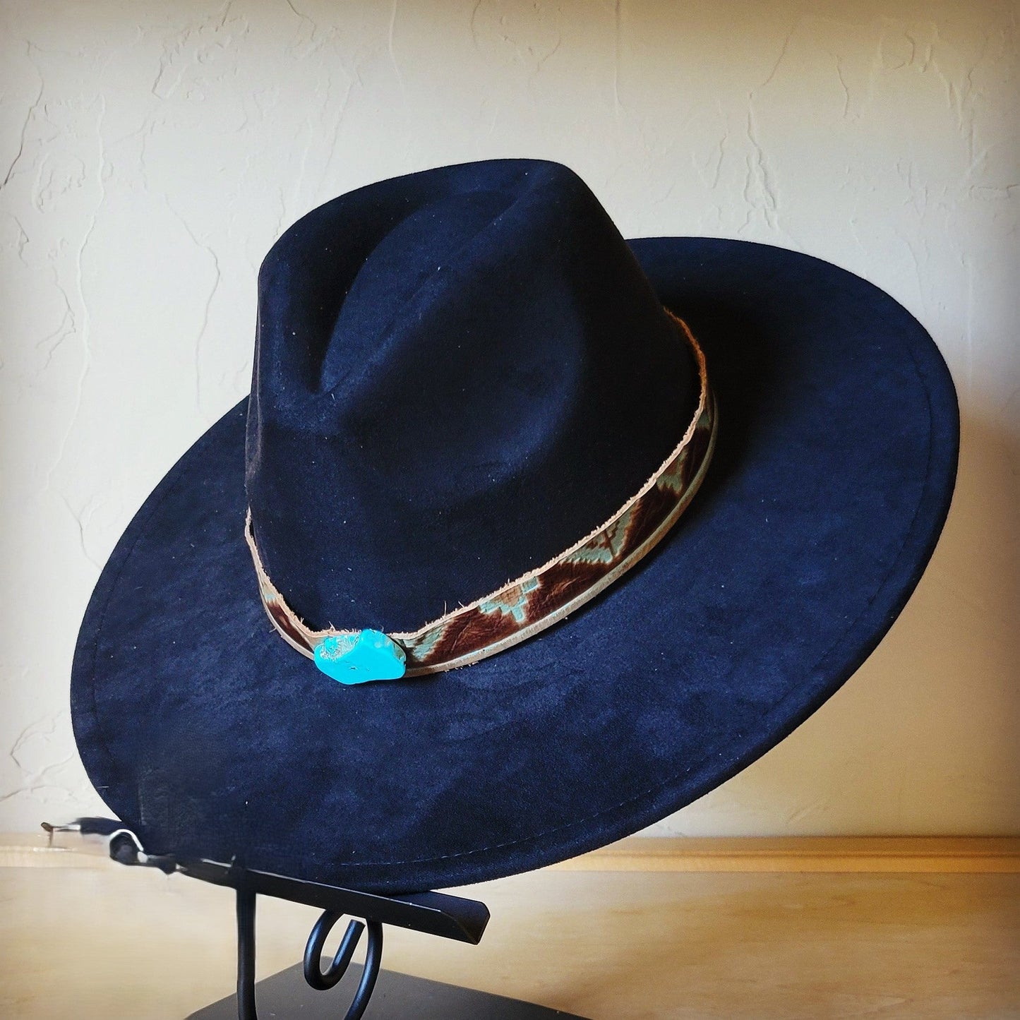 Turquoise Navajo Turq Slab Leather Band + Choice of Boho Hat 985q