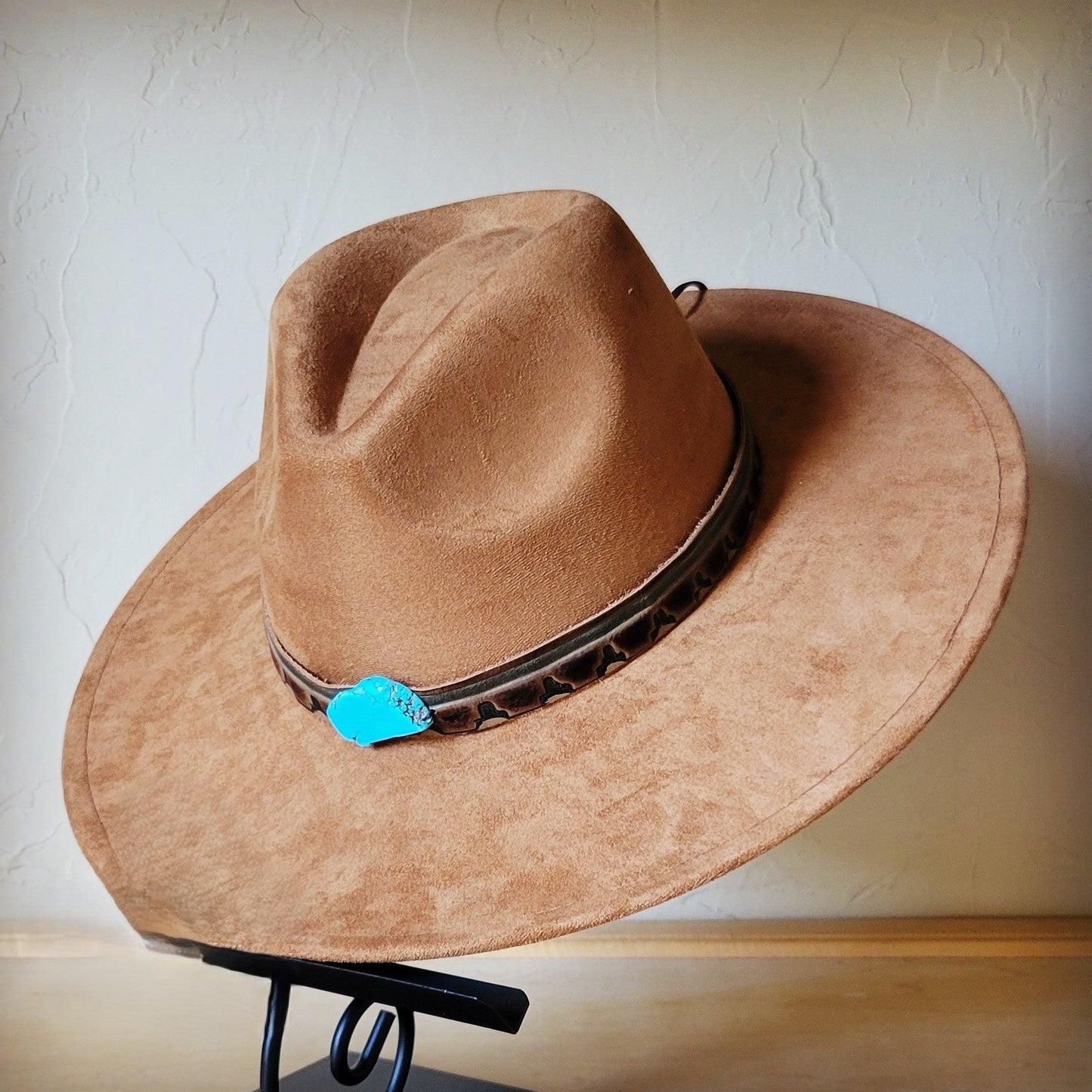 Turquoise Navajo Turq Slab Leather Band + Choice of Boho Hat 985q