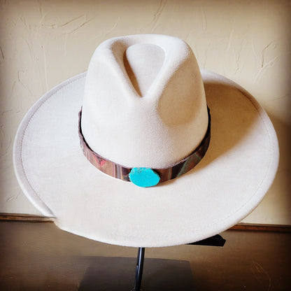 Turquoise Navajo Turq Slab Leather Band + Choice of Boho Hat 985q