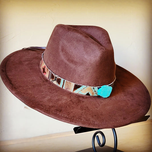 Turquoise Navajo Turq Slab Leather Band + Choice of Boho Hat 985q