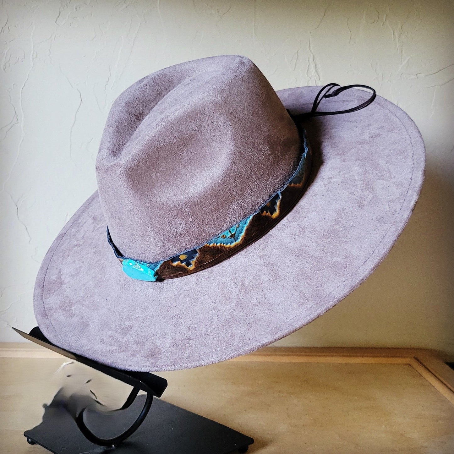 Blue Navajo Turquoise Slab Leather Band + Choice of Boho Hat 985p