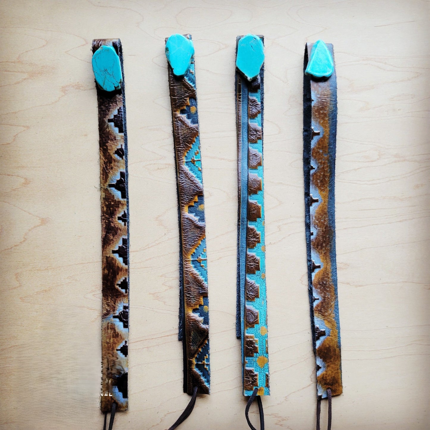 Blue Navajo Turquoise Slab Leather Band + Choice of Boho Hat 985p